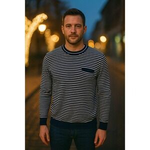 Banana Republic Men Stripe Blue Pullover Knit Sweater‎ Sz Medium Preppy Nautical